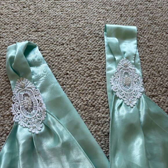 Vintage Jessica Lynn Seafoam Green Slip Dress S | Lace Appliqué | Cottagecore - Picture 2 of 15